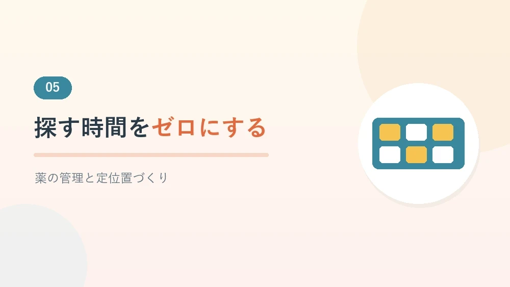 介護用品の収納と整理に使えるグッズを紹介するセクションのバナー画像